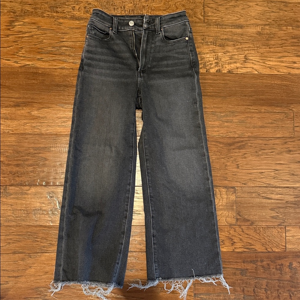 PAIGE Black Anessa Wide-Leg Raw Hem Ankle Jeans Size 23